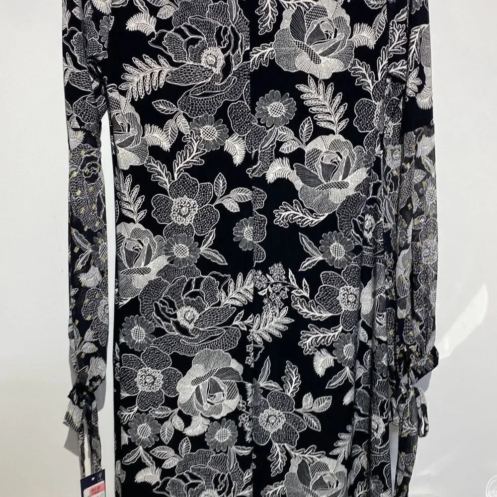 Tommy Hilfiger Women's‎ Black White Floral Long Sleeve A-Line Dress Size 6 NWT